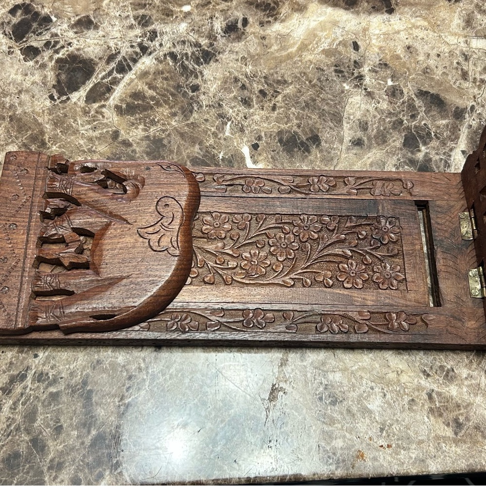 Vintage hand-carved wooden expandable bookends with elephant motifs, India